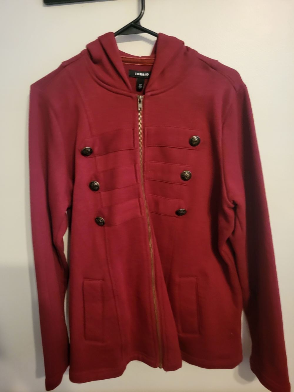 torrid 00 Maroon Military-Style Hooded Bomber Jacket